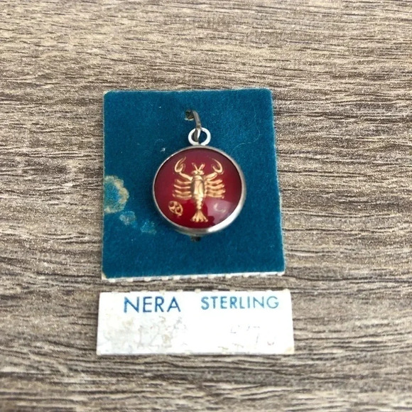 Vtg Nera Sterling Cancer Enamel Pendant - Picture 1 of 5